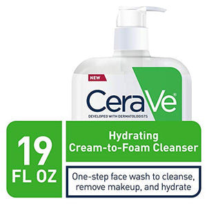 CeraVe Hydrating Cream-to-Foam Cleanser | Makeup Remover and Face Wash With Hyaluronic Acid | Fragrance Free | 19 Ounce