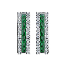 Load image into Gallery viewer, Silver Smile Sterling Silver Hoop Earrings | 2.5 CTW Dual Lab-Created White Topaz and Emerald Earrings With Push Backs | Baguette Huggie Earrings | Cute Earrings Aesthetic | Hanging Earrings
