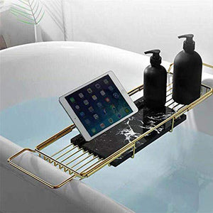 Bathtub Caddy/Tray, Bath Serving Tray - Bath Reading Tray with Expandable Sides, Cellphone Tray And Wineglass Holder - Luxury Spa Organizer,Gold