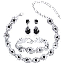 Load image into Gallery viewer, 3 Pack Bridal Rhinestone Crystal Statement Choker Necklace Link Bracelet and Teardrop Dangle Earrings Jewelry Set Gifts fit with Wedding Dress Party
