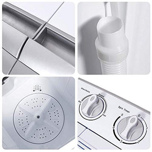 Portable Washer and Dryer,Safeplus Compact Mini Twin Tub Versatile Washing Machine with 8 lbs Washing &5 lbs Spin Dryer Load Cappacity Gravity Drain Pump and Drain Hose for apartments (gray)