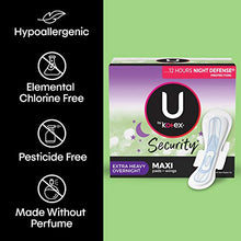 Load image into Gallery viewer, U by Kotex Security Maxi Feminine Pads with Wings, Extra Heavy Overnight Absorbency, Unscented, 48 Count (2 Packs of 24) (Packaging May Vary)
