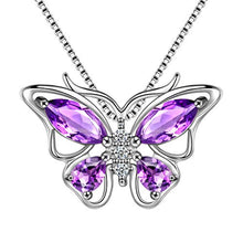 Load image into Gallery viewer, Aurora Tears 925 Sterling Silver Purple Butterfly Pendants Women Crystal Butterflies Jewelry Girls Cute Animal Necklace Dating Gift DP0013P
