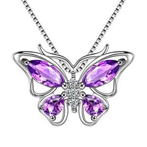 Aurora Tears 925 Sterling Silver Purple Butterfly Pendants Women Crystal Butterflies Jewelry Girls Cute Animal Necklace Dating Gift DP0013P