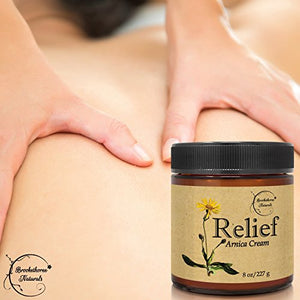 Relief Arnica Cream – Enriched with Lemongrass, Eucalyptus & Rosemary Essential Oils – All Natural Massage Lotion for Sore Muscles & Stiffness. Perfect for Massage Therapy by Brookethorne Naturals