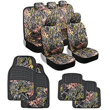 Load image into Gallery viewer, BDK Camo Car Seat Covers Full Set with Camo Car Floor Mats – Complete Interior Protection Set, Realistic Green Forest Camouflage Pattern, Camoflauge Interior Accessories for Auto Truck Van &amp; SUV
