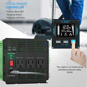 EDECOA 2000 Watt Pure Sine Wave Power Inverter DC 12V to AC 120V 110V Power Converter with LCD Remote Controller 2 USB for RV Caravan
