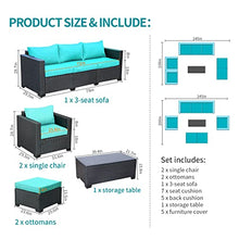Load image into Gallery viewer, Rattaner Patio Wicker Furniture Set 6 Pieces Outdoor PE Rattan Conversation Couch Sectional Chair Sofa Set with Turquoise Cushion.
