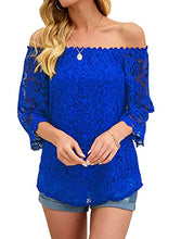 Load image into Gallery viewer, Shoulder Off Blouse for Women Summer Bell Sleeve Dressy Tops to Hide Belly Boho Shirts Royal Blue XXL

