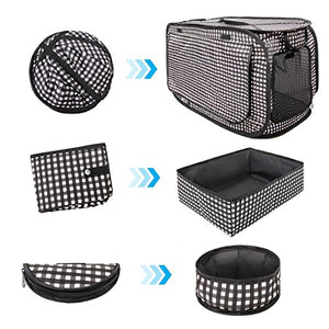 CHEERING PET, Cat Condo Cage, Travel Cage, Portable Pet Crate, Collapsible Litter Box, Foldable Feeding Bowl, Hanging Feather Teaser and Ball, Carrying Bag, Extra Large 32" X 19" X 19" (Checker Board)