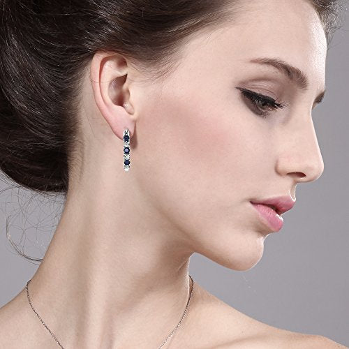 Load image into Gallery viewer, Gem Stone King 925 Sterling Silver Blue Sapphire and White Lab Grown Diamond Accent Women's Hoop Earrings (0.83 Cttw, 22MM = 0.85 Inches Diameter)