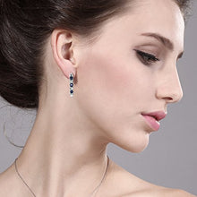Load image into Gallery viewer, Gem Stone King 925 Sterling Silver Blue Sapphire and White Lab Grown Diamond Accent Women's Hoop Earrings (0.83 Cttw, 22MM = 0.85 Inches Diameter)
