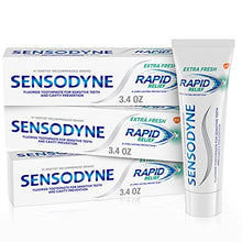 Load image into Gallery viewer, Sensodyne Rapid Relief Sensitive Fluoride Toothpaste, Basic, Extra Fresh, 3.4 Ounce (Pack of 3), 10.2 Ounce
