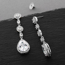 Load image into Gallery viewer, Mariell Cubic Zirconia Platinum Pear-Shaped Teardrop Dangle Earrings for Brides, Weddings, Bridesmaids

