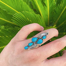 Load image into Gallery viewer, Vintage Blue Synthetic-Turquoise Ring Teardrop-shaped Stone Ring Tibet Silver Plated Fashion(US 7,8,9)
