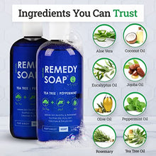 Load image into Gallery viewer, Remedy Soap Tea Tree Body Wash - Pack of 2 | Helps Wash Away Body Odor, Soothe Athlete&#39;s Foot, Ringworm, Jock Itch, Yeast Infections and Skin Irritations | Shower Gel for Women/Men | 100% Natural with Tea Tree Oil, Mint &amp; Aloe (12 oz)
