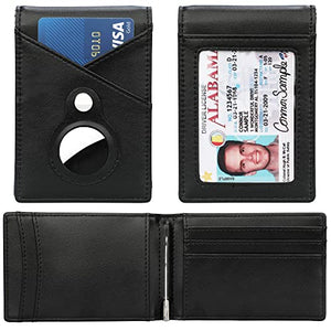 Mens Slim Bifold Wallet for AirTag with Money Clip, Minimalist Wallet with Built-in Holder Case for AirTag (Black)