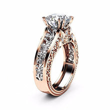 Load image into Gallery viewer, Women Color Separation CZ Diamond Rose Gold Floral Wedding Engagement Ring (8, Silver)
