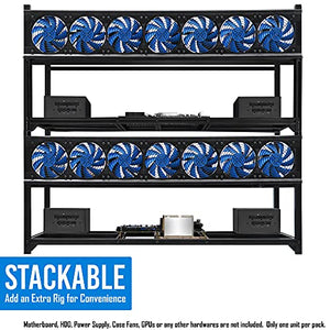 Kingwin Bitcoin Miner Rig Case W/ 6, or 8 GPU Mining Stackable Frame - Expert Crypto Mining Rack W/ Placement for Motherboard for Mining - Air Convection to Improve GPU Cryptocurrency (8 GPU)