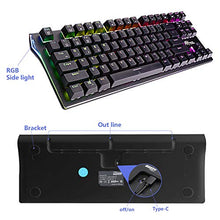 Load image into Gallery viewer, RGB Mechanical Keyboard 87-Key RGB LED Backlit Wireless Bluetooth 3.0 /USB Wired Multi-Media Mechanical Gaming Keyboard for PC/Smartphone/Laptop （Rechargeable Battery） Black Blue Switch
