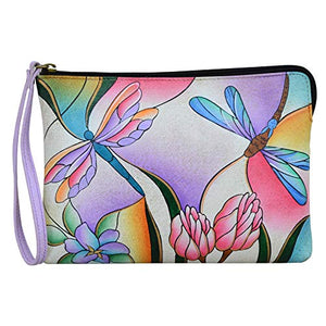 Anna by Anuschka Womens Wristlet Dragonfly Glass Painting, Medium