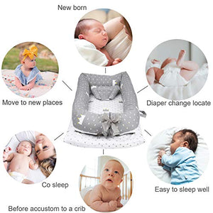Mooedcoe Baby Nest,Baby Lounger Newborn Baby Cribs Bassinet Co Sleep Breathable & Hypoallergenic Portable Bed 100% Cotton Soft Mattress Bonus with Head Pillow (for 0-28months)
