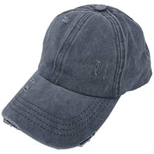 Load image into Gallery viewer, C.C Ponytail Ladder Messy Buns Ponycaps Baseball Visor Cap Dad Hat (Distressed Navy)
