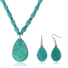 Load image into Gallery viewer, Gem Stone King 22 Inch Blue Simulated Turquoise Howlite Necklace with Drop Shape Pendant and Earring Set
