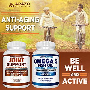 Glucosamine Chondroitin Turmeric MSM Boswellia - Joint Support Supplement for Relief 180 Tablets - Arazo Nutrition