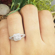 Load image into Gallery viewer, Dazzlingrock Collection 0.50 Carat (ctw) Princess &amp; Round Cut Diamond Halo Engagement Ring 1/2 CT, 14K White Gold, Size 7

