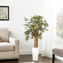 Load image into Gallery viewer, Nearly Natural 5812 5’ Bamboo Artificial Tree in White Tower Planter, Green
