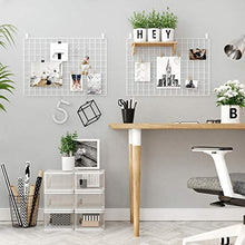 Load image into Gallery viewer, SONGMICS Grid, Set of 2, 25.6" x 17.7", Photo Display, Metal Mesh Decor, Multifunctional Hanging Picture Wall, DIY, S Hook, Clips, Hemp Cord, White , 25.6”L x 17.7”W
