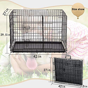 BestPet Dog Crate Double Door Folding Metal Dog Cage Plastic Tray Pet Crate Pet Cage W/Divider,24" 30" 36" 42" 48" (42" Dog Cage)