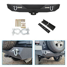 Load image into Gallery viewer, Rear Bumper Compatible with 2007-2018 Jeep Wrangler JK &amp; Unlimited Rock Crawler Bumper w/2&quot; Hitch Receiver, D-Ring, LED Lights (Textured Black)

