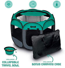 Load image into Gallery viewer, Ruff &#39;n Ruffus Portable Foldable Pet Playpen + Carrying Case &amp; Collapsible Travel Bowl (Extra Large (48&quot; x 48&quot; x 23.5&quot;)) (Medium (29&quot; x 29&quot; x 17&quot;) with Free Bonus, Aqua)
