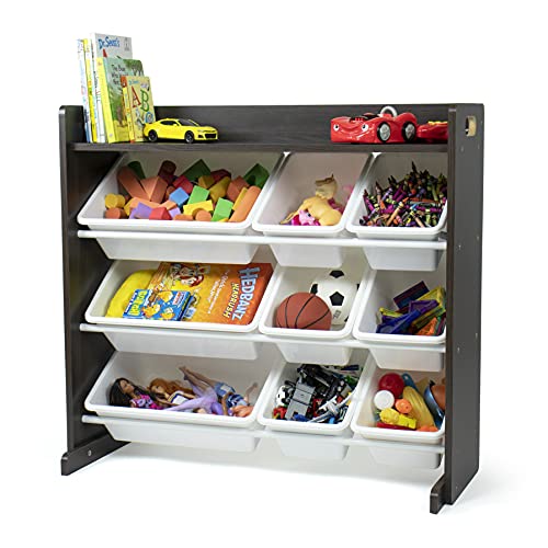 Humble Crew Toy Organizer with Shelf and 9 Storage Bins, Espresso/White