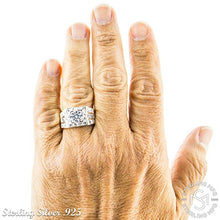 Load image into Gallery viewer, Men's Sterling Silver .925 Ring with White Round Cubic Zirconia Center Stone Surrounded by White Cubic Zirconia (CZ) Stones (12)
