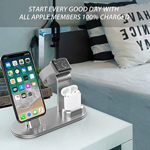 OLEBR Charging Stand Compatible with iWatch 6 and SE Watch Charging Stand for AirPods, iWatch Series 6/SE/5/4/3/2/1,iPhone 11/11 Pro/11 Pro Max/Xs/X Max/XR/X/8/8Plus/7/7 Plus /6S /6S Plus-Silver