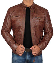 Load image into Gallery viewer, Blingsoul Slim Fit Biker Leather Jacket Men | [1100084] Johnson Real Brown, L
