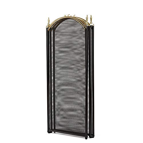 Load image into Gallery viewer, Amagabeli Large Gold Fireplace Screen 4 Panel Ornate Wrought Iron Black Metal Fire Place Standing Gate Decorative Mesh Solid Baby Safe Proof Fence Steel Spark Guard Cover Outdoor Tools Accessories