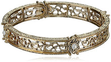 Load image into Gallery viewer, 1928 Jewelry &quot;Golden Glitz&quot; Gold-Tone Crystal Filigree Stretch Bracelet, 7&quot;
