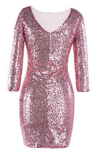 Load image into Gallery viewer, BOMBAX Women Sparky Sequin Cocktail Midi Party Dress Long Sleeve Bodycon Evening Clubwear Pink
