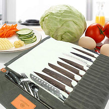 Load image into Gallery viewer, SmarTopus Chef Knife Roll Bag - Handmade Waxed Canvas and Leather Knife Bag Stores 10 Knives + Zipper Pocket and Shoulder Strap
