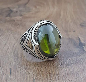 Handmade 925K Sterling Silver Mens Ring With Cubic Zircon Peridot color Stone