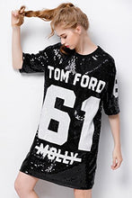 Load image into Gallery viewer, P&amp;R Sparkle Glitter Sequins Hip Hop Jazz Dancing T-Shirt Dress Plus Size Clubwear,Black
