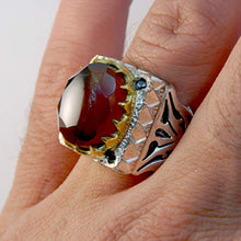 Load image into Gallery viewer, Handmade Agate Ring | AlAliGems | Black Jazaa | Sterling Silver 925 | HANDCRAFT | US Size 9
