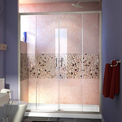 DreamLine Visions 56-60 in. W x 72 in. H Semi-Frameless Sliding Shower Door in Brushed Nickel, SHDR-1160726-04