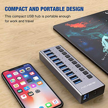 Load image into Gallery viewer, Powered USB Hub - ACASIS 10 Ports 48W USB 3.0 Data Hub - with Individual On/Off Switches and 12V/4A Power Adapter USB Hub 3.0 Splitter for Laptop, PC, Computer, Mobile HDD, Flash Drive and More
