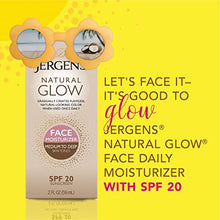 Load image into Gallery viewer, Jergens Natural Glow Self Tanner Face Moisturizer, SPF 20 Facial Sunscreen, Medium to Deep Skin Tone, Sunless Tanning, Oil Free, Broad Spectrum Protection UVA and UVB, 2 oz (Packaging May Vary)
