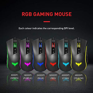 Mechanical Keyboard and Mouse, Havit Wired Gaming Keyboard Blue Switch 104 Keys Rainbow Backlit Keyboard and 7 Button Wired Mouse 4800 DPI for PC Computer Gamer (Black)